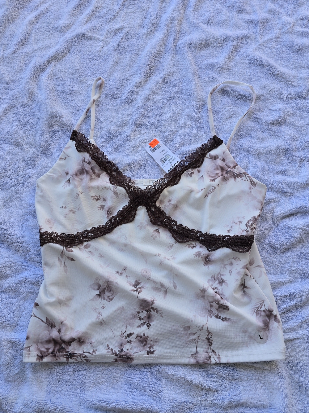 Tilly's Cream Floral Lace-Trim Cami with Brown Accents